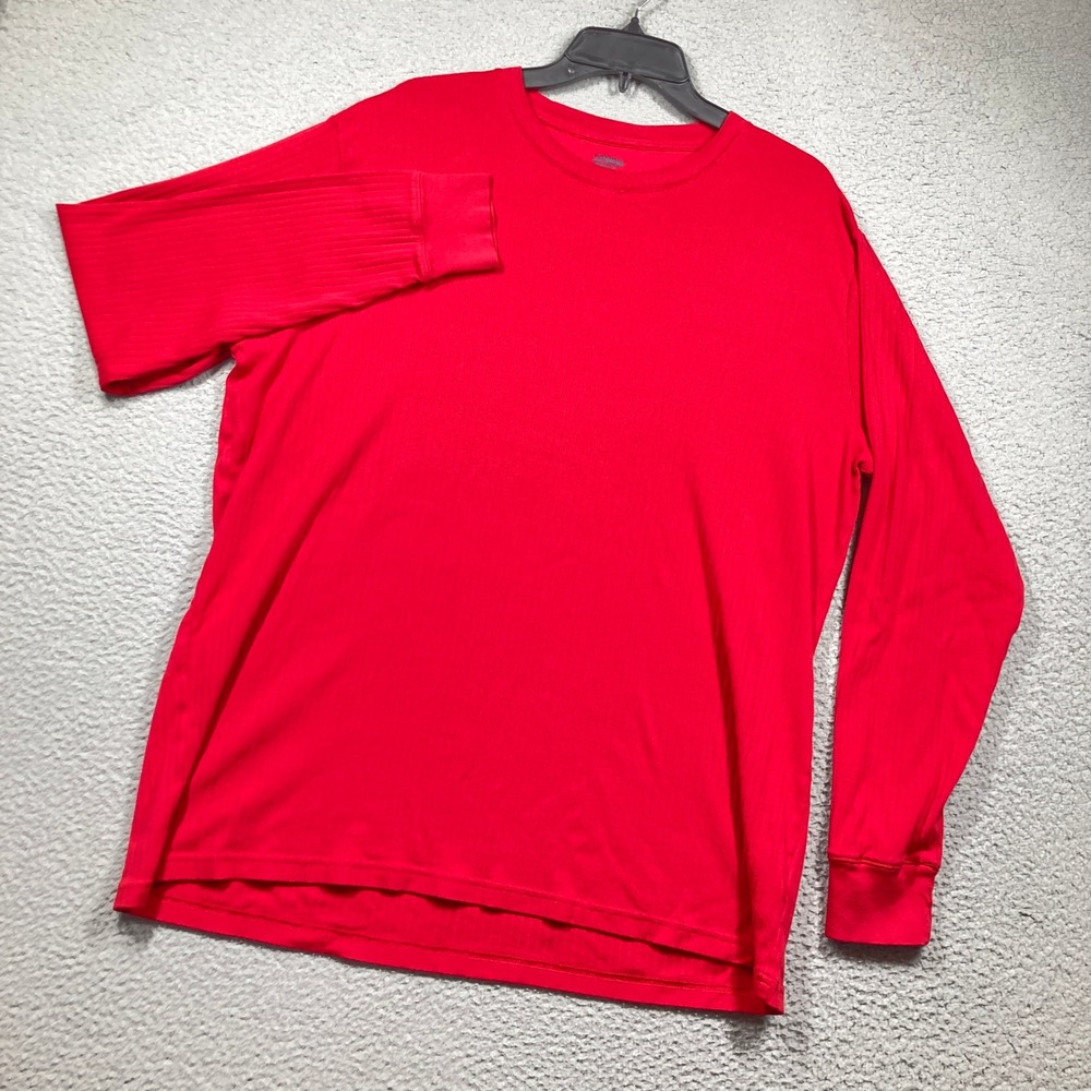 Lands End‎ Ribbed Knit Shirt Mens XXL/T Red Long Sleeve Crew Neck 100% Cotton